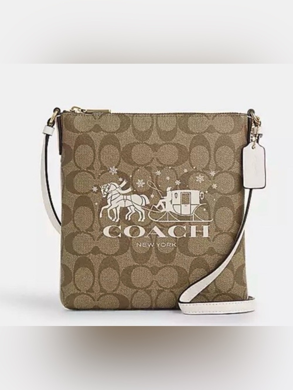 Coach Khaki Signature Crossbody with White Trim